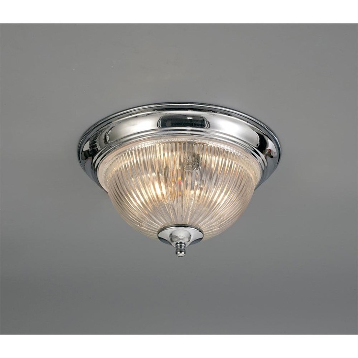 Deco Macy D0404 Polished Chrome 2 Light Flush Ceiling Light With Clear Ribbed Glass - IP44