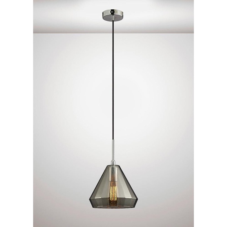 Deco Markus D0109 Polished Chrome Single Medium Cone Pendant With Smoked Black Glass Shade