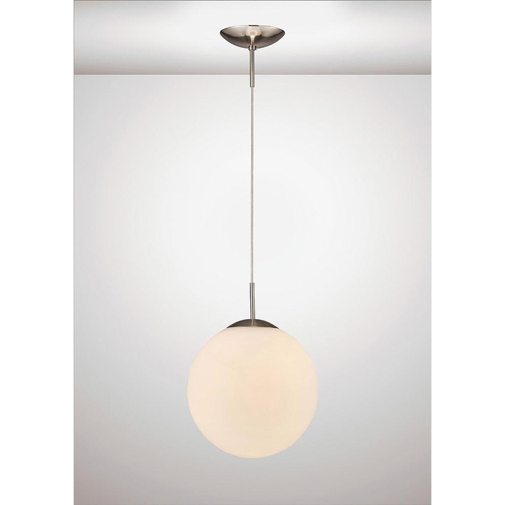 Deco Miranda D0123 Satin Nickel Medium Single Pendant With Frosted White Glass Globe