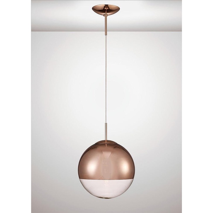 Deco Miranda D0127 Copper Medium Single Pendant With Copper Mirrored/Clear Glass Globe