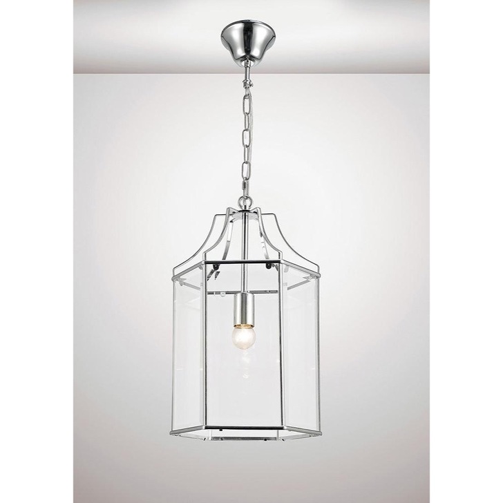 Deco Payton D0094 Polished Chrome Single Hexagonal Lantern Pendant With Clear Glass