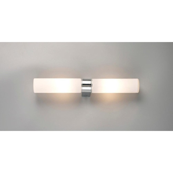 Deco Tasso D0386 Polished Chrome 2 Light Wall Light With Opal Tubular Glass Shades - IP44