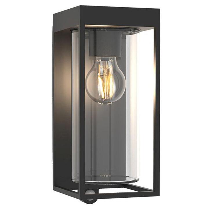 Decorative Solar Powered Exterior Wall Light In Black With Clear Cylindrical Glass & Decorative Light Bulb - 2700K, IP44