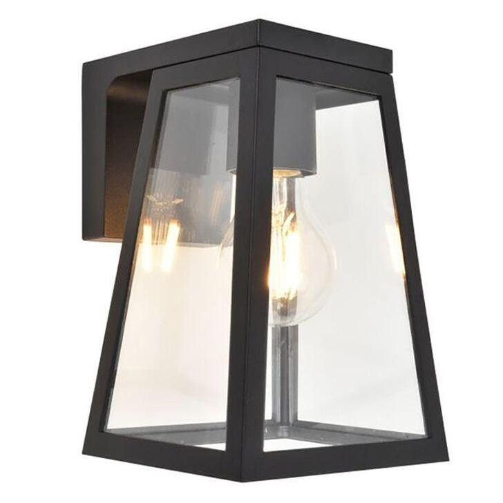 Decorative Solar Powered Exterior Wall Light In Black With Clear Glass Panels & Decorative Light Bulb - 2700K, IP44