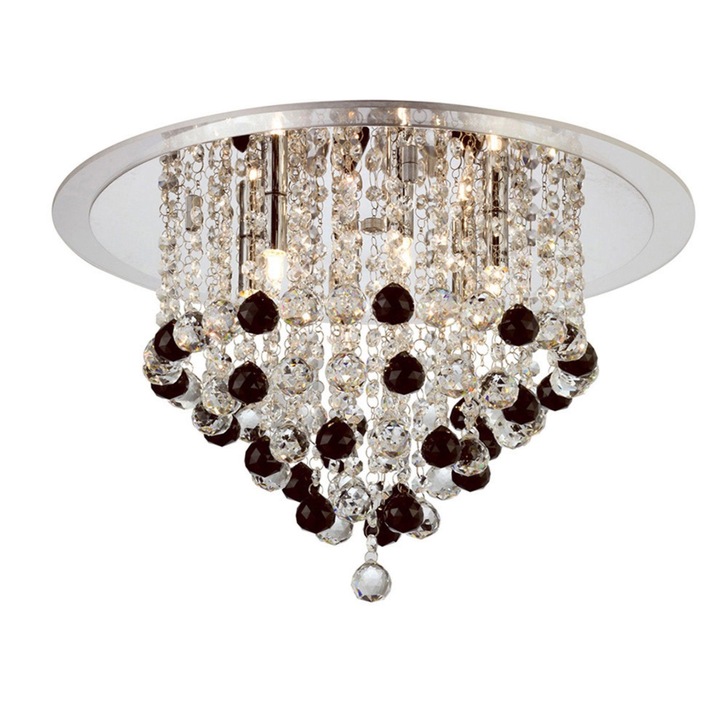 Diyas Atla IL30008BL Polished Chrome 4 Light Flush Crystal Ceiling Light With Clear And Black Crystal Spheres