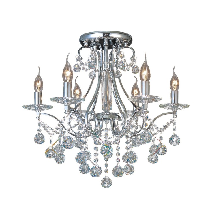 Diyas Bianco IL30116 Polished Chrome 6 Light Semi Flush Crystal Chandelier