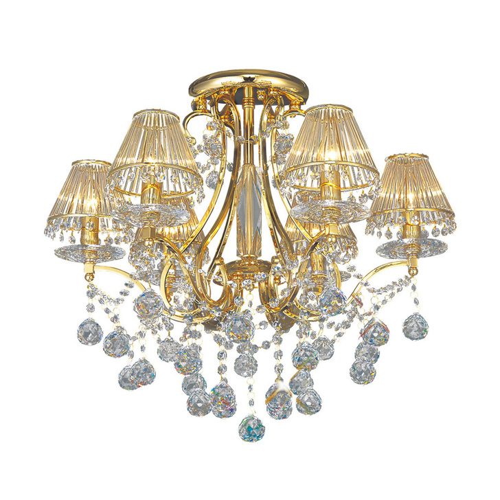 Diyas Bianco IL30216/BI French Gold 6 Light Semi Flush Crystal Chandelier