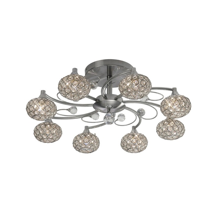 Diyas Cara IL30938 Satin Nickel 8 Light Semi Flush Crystal Ceiling Light