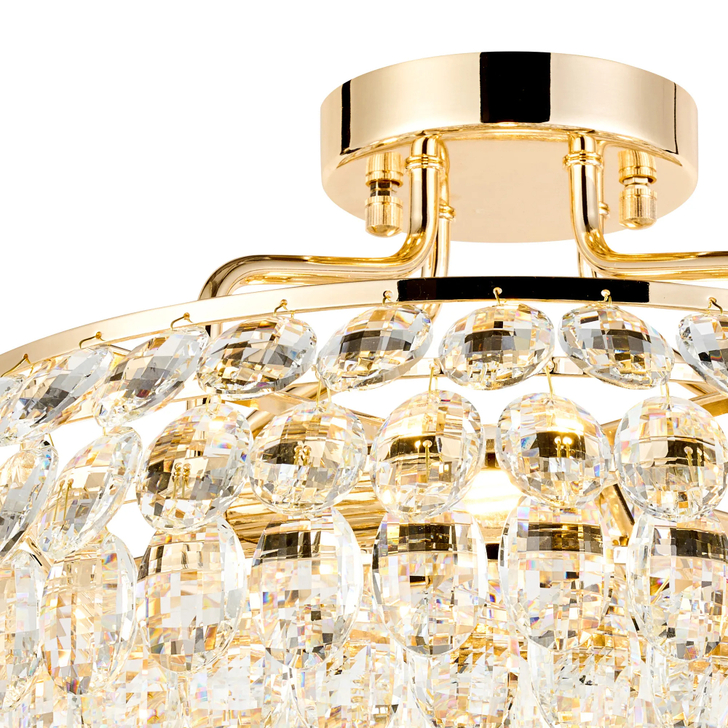 Diyas Coniston 48cm Semi Flush French Gold Crystal Ceiling Light