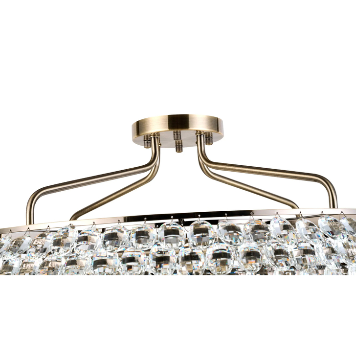 Diyas Coniston 80cm Semi Flush Antique Brass Crystal Ceiling Light