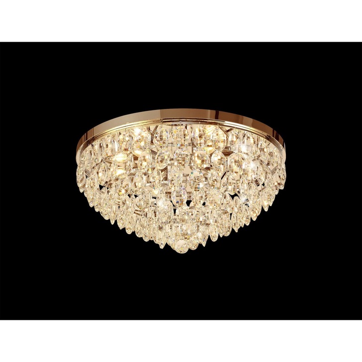 Diyas Coniston French Gold Flush 6 Light Crystal Ceiling Light