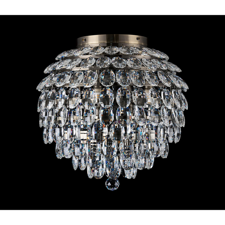 Diyas Coniston Large 8 Light Flush Antique Brass Crystal Bathroom Ceiling Light - IP44