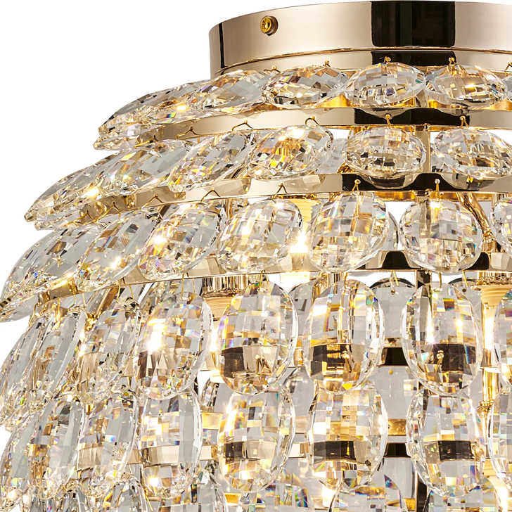 Diyas Coniston Large 8 Light Flush French Gold Crystal Bathroom Ceiling Light - IP44