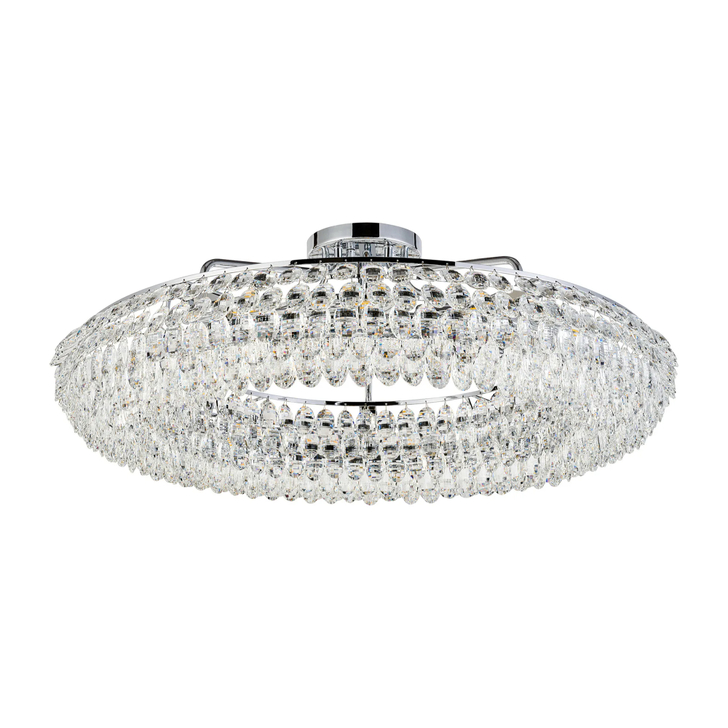 Diyas Coniston Large 95cm 15 Light Semi Flush Polished Chrome Crystal Ceiling Light