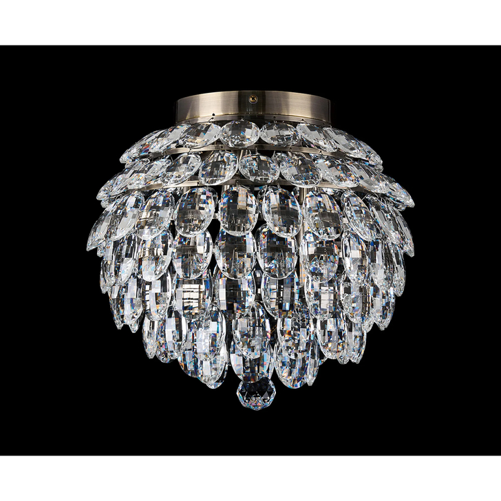 Diyas Coniston Medium 5 Light Flush Antique Brass Crystal Bathroom Ceiling Light - IP44