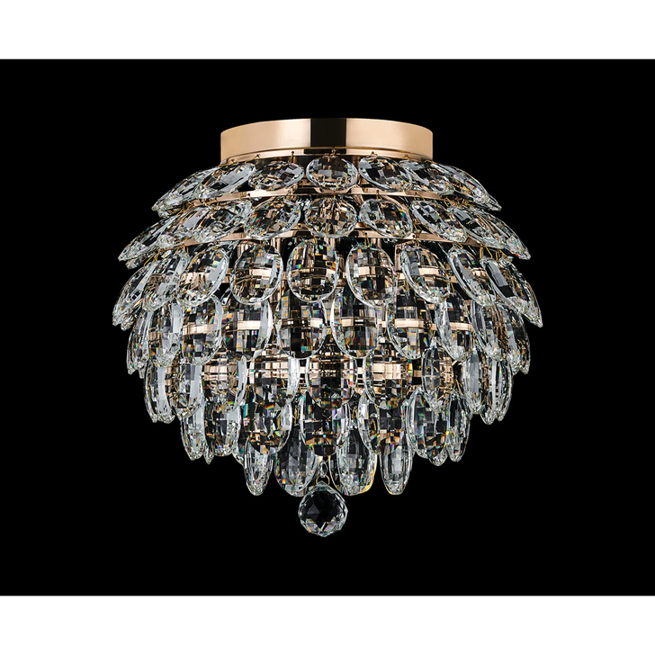 Diyas Coniston Medium 5 Light Flush French Gold Crystal Bathroom Ceiling Light - IP44