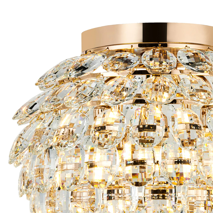 Diyas Coniston Medium 5 Light Flush French Gold Crystal Bathroom Ceiling Light - IP44