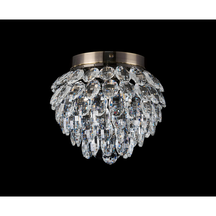 Diyas Coniston Small 3 Light Flush Antique Brass Crystal Bathroom Ceiling Light - IP44