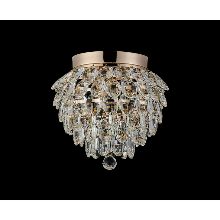 Diyas Coniston Small 3 Light Flush French Gold Crystal Bathroom Ceiling Light - IP44