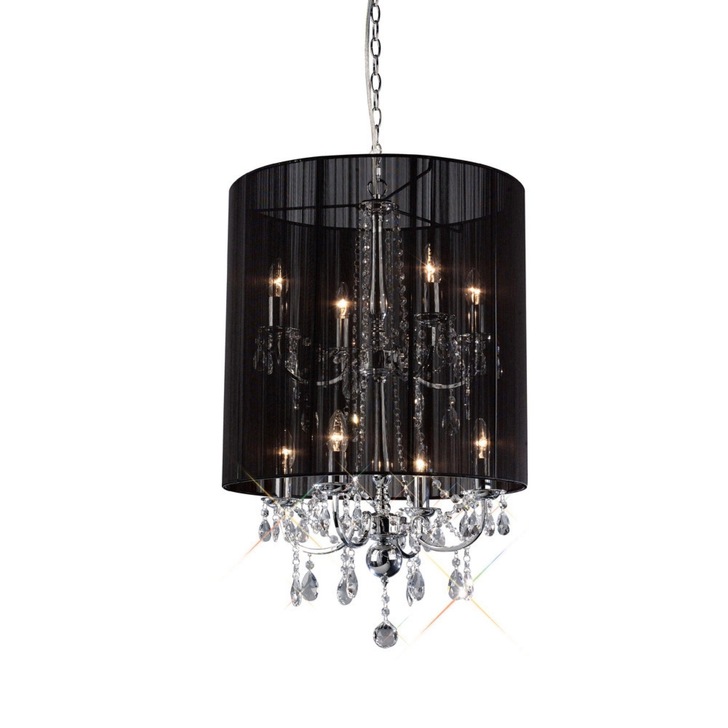 Diyas Ella IL30068 Polished Chrome 8 Light Crystal Pendant Complete With Black Shade