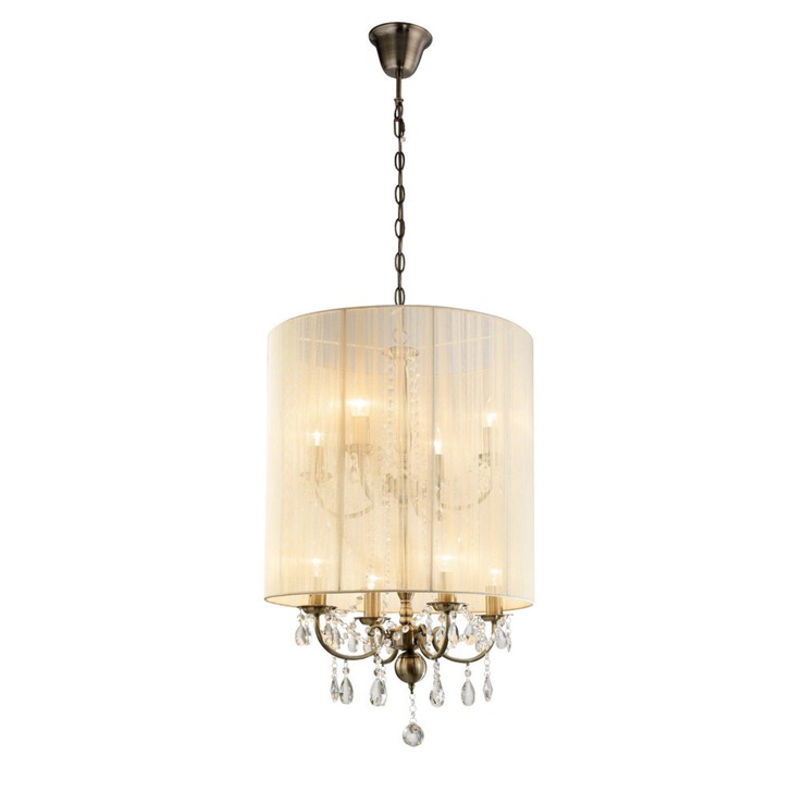 Diyas Ella IL30069 Antique Brass 8 Light Crystal Pendant Complete With Ivory Cream Shade