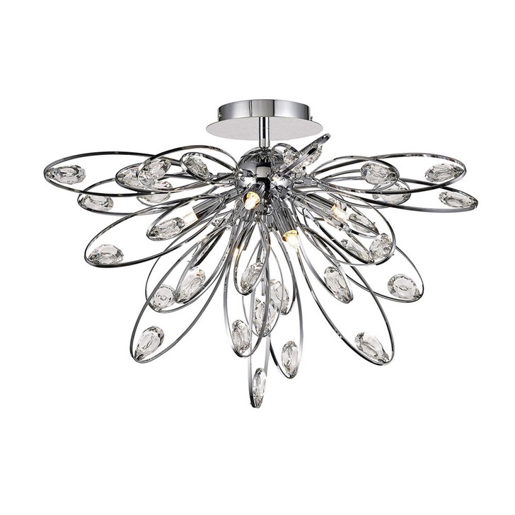 Diyas Harlow IL31645 Polished Chrome 6 Light Semi Flush Crystal Ceiling Light