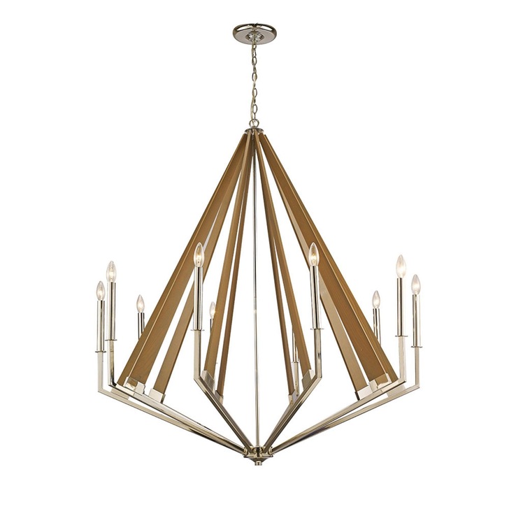 Diyas Hilton IL31683 Polished Nickel/Wood 10 Light Chandelier