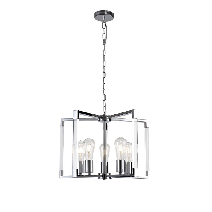 Diyas IL32783 Canto Round Polished Nickel/Acrylic 5 Light Pendant