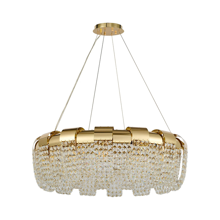 Diyas Kalani French Gold Finish Large 14 Light Crystal Pendant - 60cm