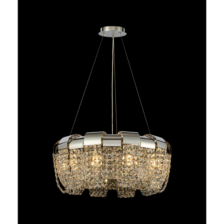 Diyas Kalani Polished Nickel Finish 10 Light Crystal Pendant - 60cm