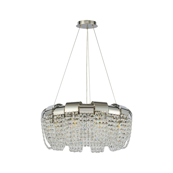 Diyas Kalani Polished Nickel Finish 10 Light Crystal Pendant - 60cm