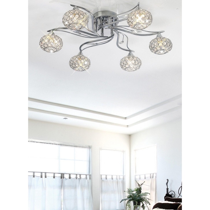 Diyas Leimo IL30956 Polished Chrome 6 Light Flush Crystal Ceiling Light