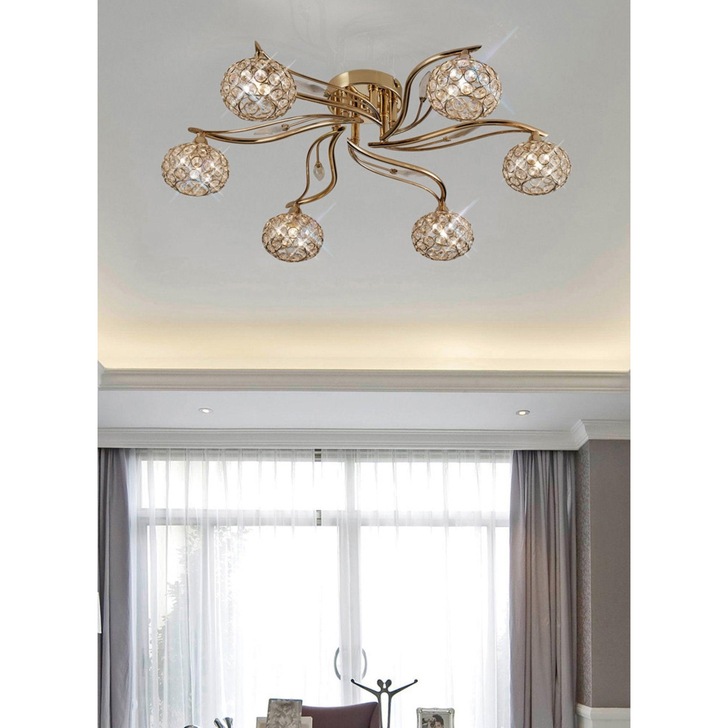 Diyas Leimo IL30966 French Gold 6 Light Flush Crystal Ceiling Light