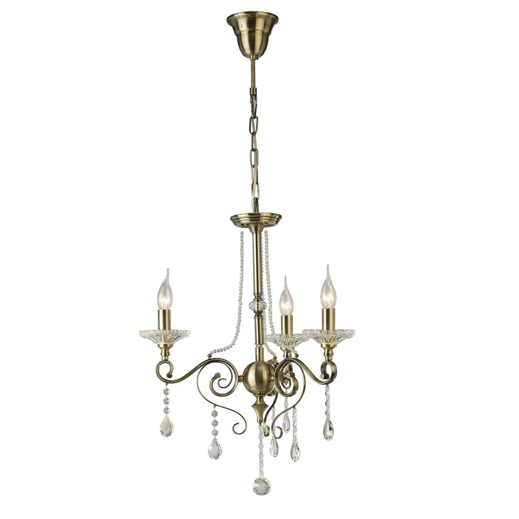 Diyas Libra IL32073 Antique Brass 3 Light Crystal Chandelier