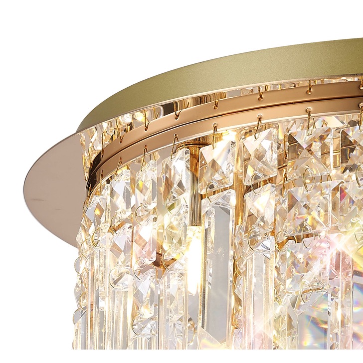 Diyas Maddison French Gold 6 Light Round Flush Crystal Ceiling Light - IL31811