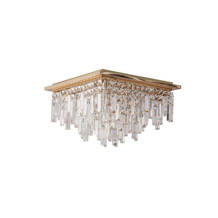 Diyas Maddison French Gold 6 Light Square Flush Crystal Ceiling Light - IL31812