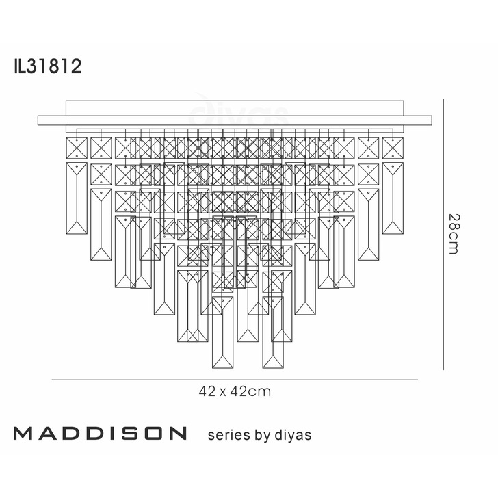 Diyas Maddison French Gold 6 Light Square Flush Crystal Ceiling Light - IL31812