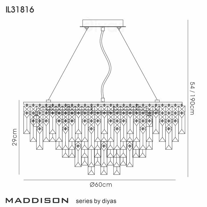 Diyas Maddison French Gold 8 Light Round Crystal Pendant - IL31816