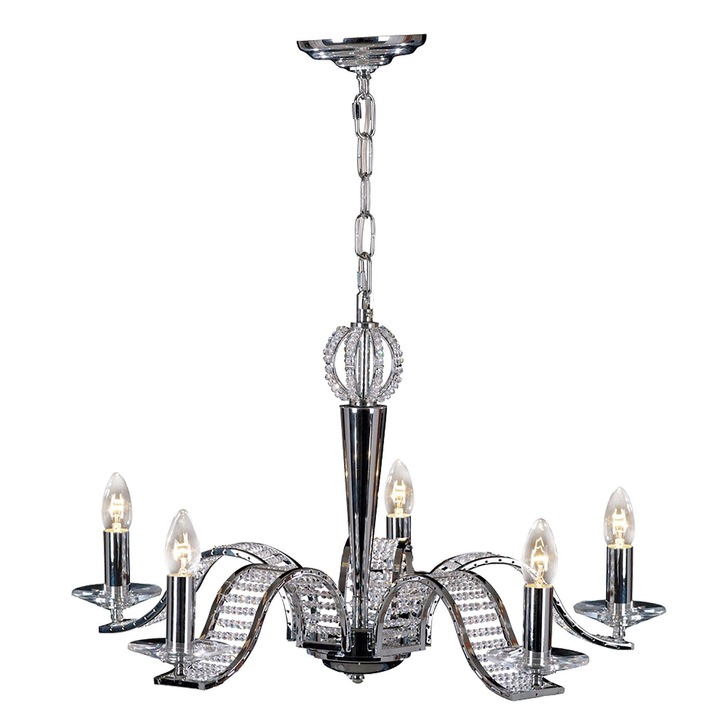 Diyas Niobe IL30345 Polished Chrome 5 Light Crystal Chandelier