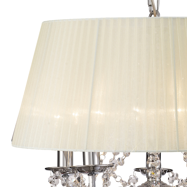 Diyas Olivia IL30045/CR Polished Chrome 5 Light Crystal Pendant Complete With Ivory Cream Shade