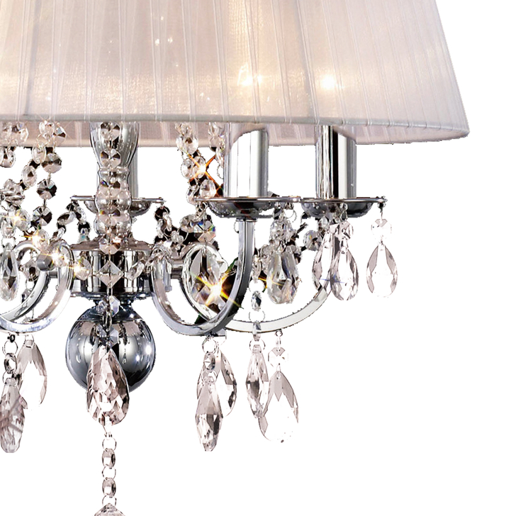 Diyas Olivia IL30046 Polished Chrome 5 Light Crystal Pendant Complete With White Shade