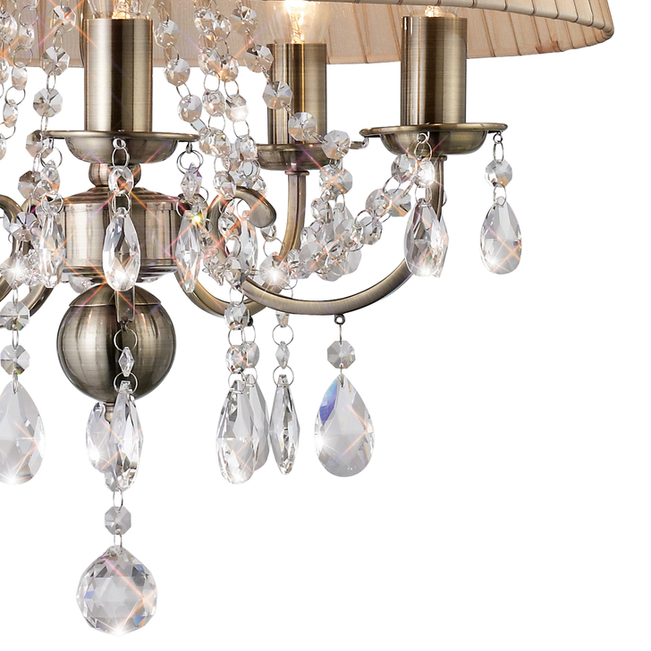 Diyas Olivia IL30047 Antique Brass 5 Light Crystal Pendant Complete With Soft Bronze Shade