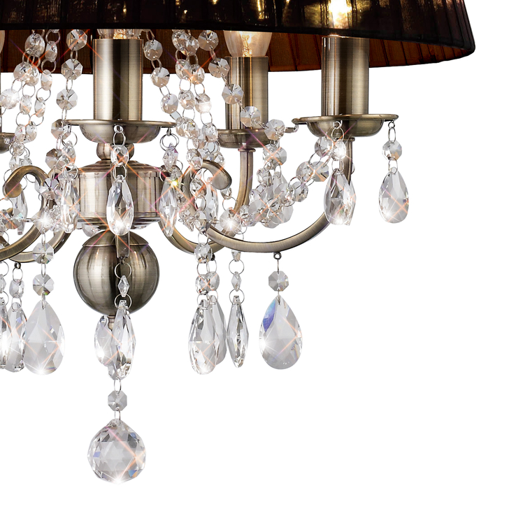 Diyas Olivia IL30047/BL Antique Brass 5 Light Crystal Pendant Complete With Black Shade