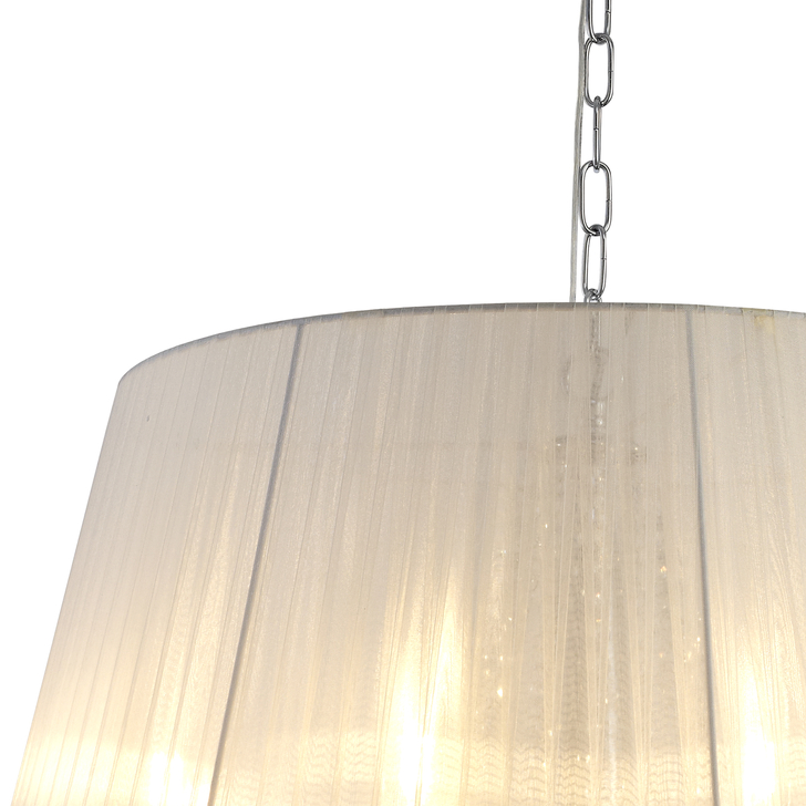 Diyas Olivia IL30056/WH Polished Chrome 8 Light Crystal Pendant Complete With White Shade