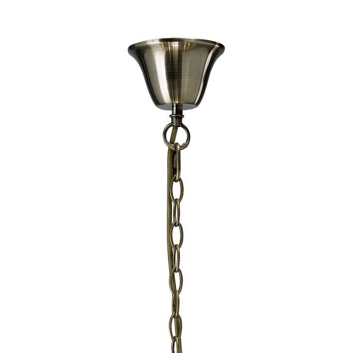 Diyas Olivia IL30057/WH Antique Brass 8 Light Crystal Pendant Complete With White Shade