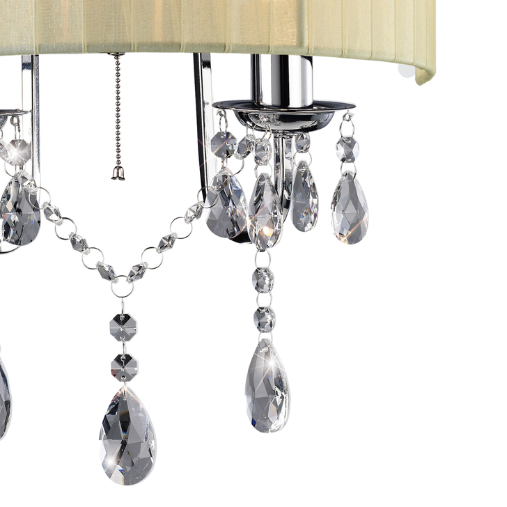 Diyas Olivia IL30061/CR Polished Chrome 2 Light Crystal Wall Light Complete With Ivory Cream Shade