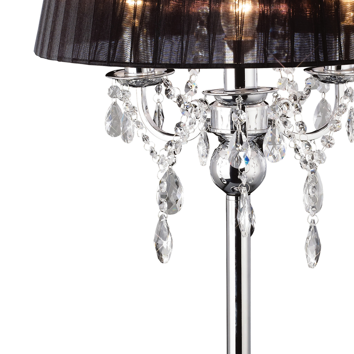 Diyas Olivia IL30062/BL Polished Chrome 3 Light Crystal Table Lamp Complete With Black Shade