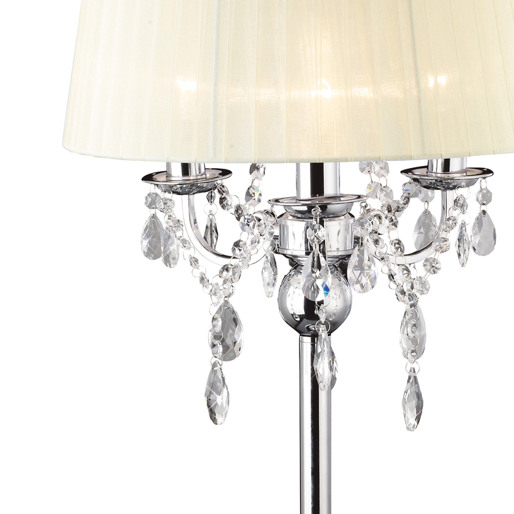 Diyas Olivia IL30062/CR Polished Chrome 3 Light Crystal Table Lamp Complete With Ivory Cream Shade