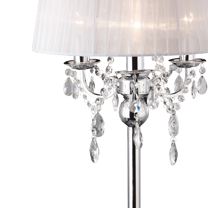 Diyas Olivia IL30062/WH Polished Chrome 3 Light Crystal Table Lamp Complete With White Shade