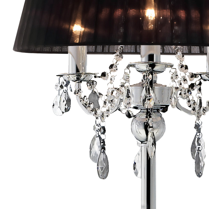 Diyas Olivia IL30063/BL Polished Chrome 3 Light Crystal Floor Lamp Complete With Black Shade